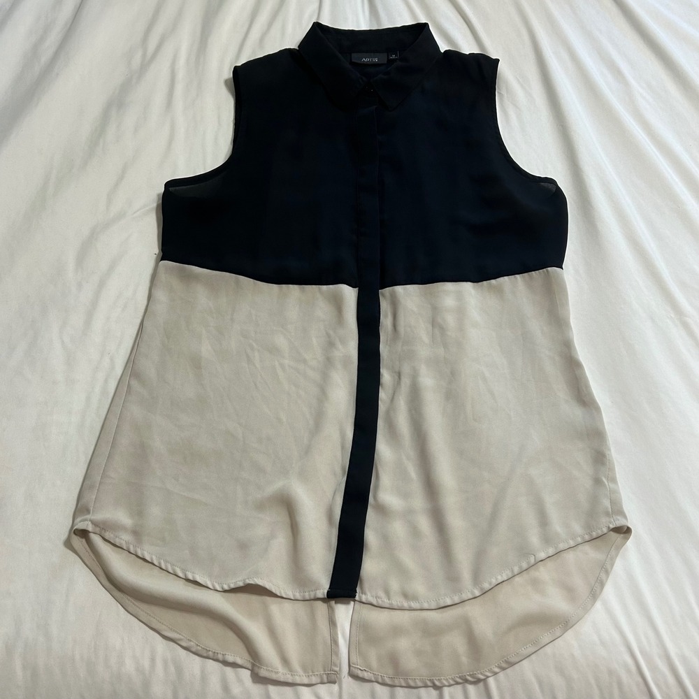 Apt. 9 Womens Sleeveless Colorblock Chiffon Blouse Black Cream Medium Split Back